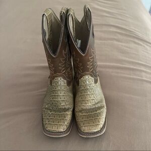 Kids Crocodile Pattern Cowboy Boots - Brown and Tan